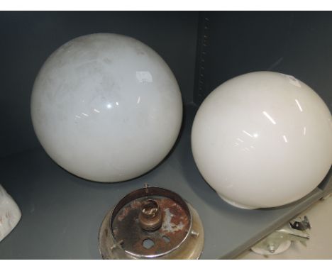 A vintage milk glass globe ceiling light fitment etc