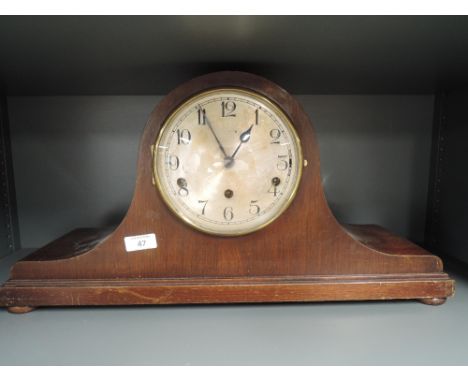 A vintage treen bodied mantle clock with chime German made Napoleon style