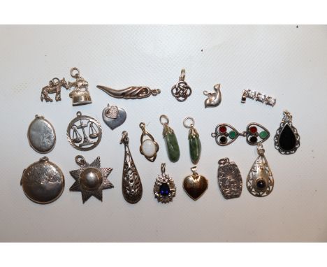 A collection of vintage Sterling silver lockets and pendants including opal 