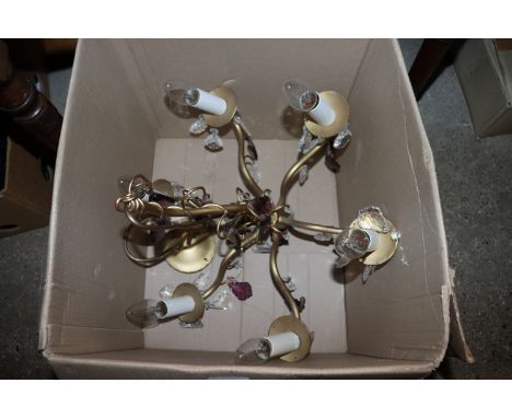 A six light chandelier with glass prism drops 
