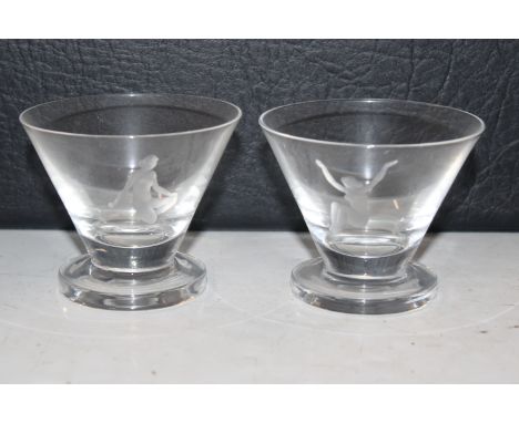 Two Orrefors glasses with etched female decoration