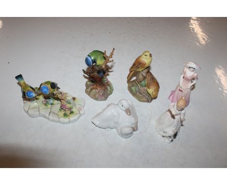 A Coalport figurine "Becky"; a Royal Doulton figurine "Reward"; a Nao group; Royal Worcester model "Yellow Hammers"; a Royal 