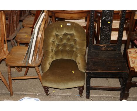 A Victorian button back nursing chair with green Dralon upholstery