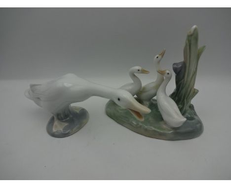 Lladro goose (17cm long) and Lladro Nao geese (13cm tall)