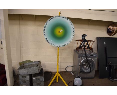 VINTAGE WOODEN WHEEL OF FORTUNE WITH IRON FRAME