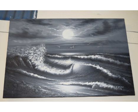 MODERN OIL ON CANVAS, SEASCAPE, 99CM WIDE