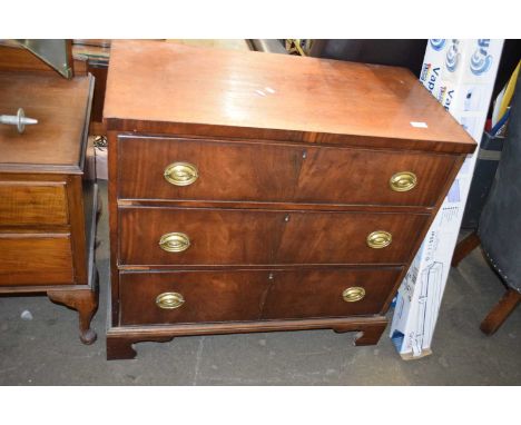 LATE GEORGIAN MAHOGANY THREE DRAWER CHEST ON BRACKET FEET, 88CM WIDE
