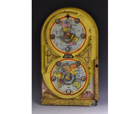 An American Art Deco period 'tinplate' bagatelle, Lindstrom's Atlas, Patent No. 1, 995, 263, the board printed in polychrome 