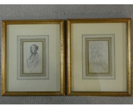 A pair of 19th century gilt framed and glazed pencil drawings, female portrait studies. 26x32cm 
