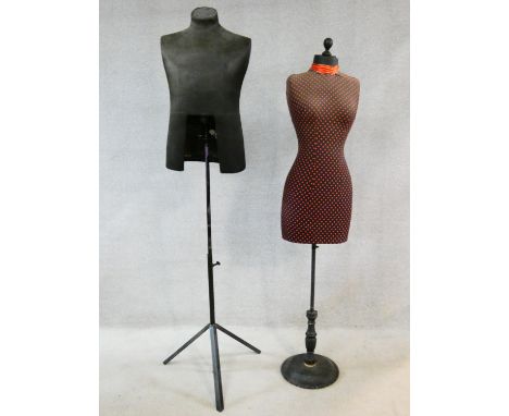 A vintage style tailor's dummy on stand and another similar. H.180cm 