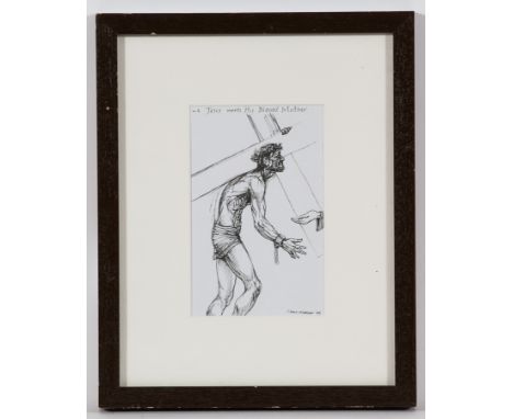 * FRANK MCFADDEN,
JESUS MEETS HIS BLESSED MOTHER
pen on paper, signed, dated '03 and titled
21cmx 13cm
Mounted, framed and un
