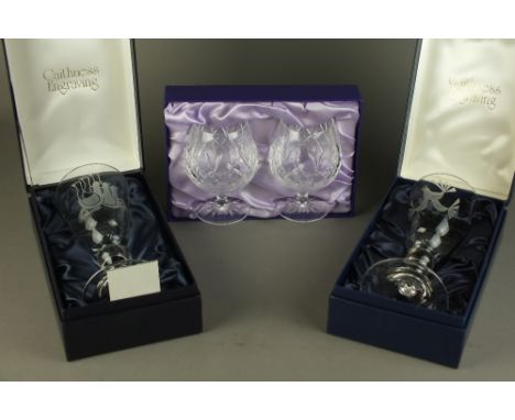 A collection of Caithness engraved limited edition glass Christmas Goblets, assorted years, circa 1980, together with a pair 