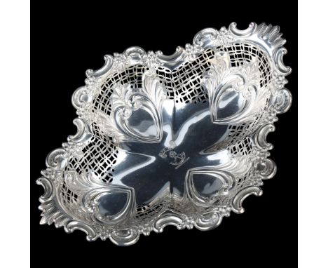 A late Victorian silver quatrefoil bread basket, relief embossed and pierced foliate decoration, by James Dixon & Sons, hallm