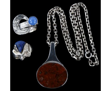 Various Danish modernist sterling silver stone set jewellery, including Niels Erik From pendant necklace, ring and another, p