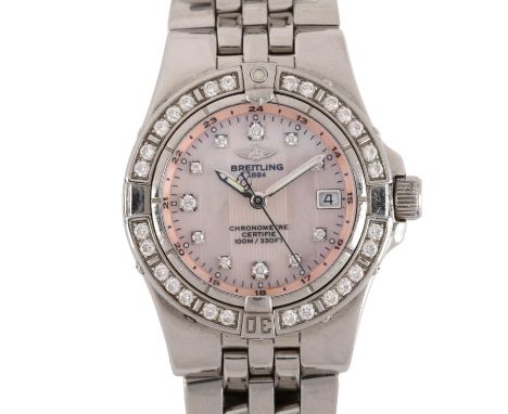 BREITLING - a lady's stainless steel and diamond Starliner quartz bracelet watch, ref. A71340, pink mother-of-pearl dial with