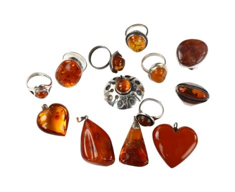 Various Danish silver and amber jewellery, makers include Niels Erik From, heart width 36.1mm, 92.4g totalLot sold as seen un