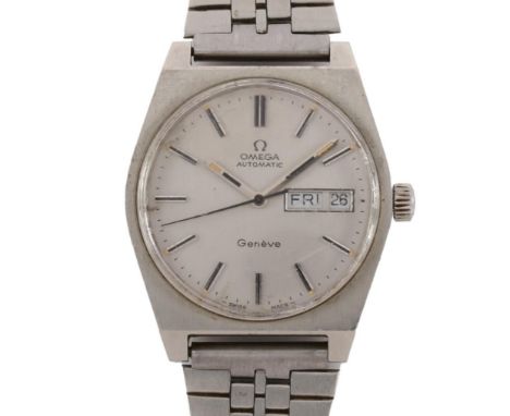 OMEGA - a Vintage stainless steel Geneve automatic bracelet watch, ref. 166.0120, circa 1972, brushed silvered dial with bato