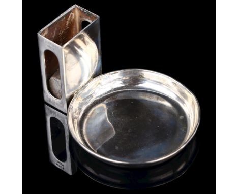 ASPREY - an Art Deco George V silver combination matchbox holder/ashtray, by Asprey & Co Ltd, hallmarks London 1926, diameter