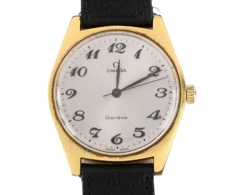 OMEGA - a gold plated stainless steel Geneve mechanical wristwatch, ref. 135.041, circa 1969, silvered dial with Arabic numer