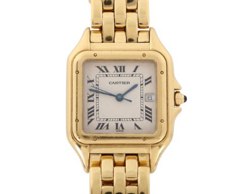 CARTIER - a mid-size 18ct gold Panthere quartz bracelet watch, ref. 8839, circa 1990s, pale champagne dial with Roman numeral