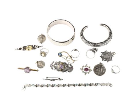 Various silver jewellery, including hinged bangle, rings etc, 128g grossLot sold as seen unless specific item(s) requested 