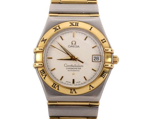 OMEGA - a bi-metal Constellation automatic bracelet watch, ref. 368.1075, circa 2006, silvered lattice dial with gilt baton h