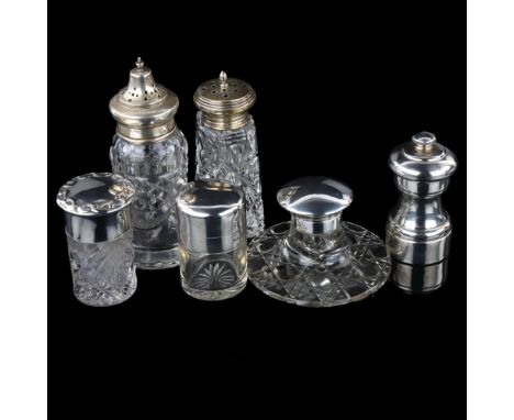 Various silver, including sterling peppermill, glass Capstan inkwell, desk sander etc (6)Lot sold as seen unless specific ite