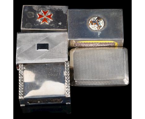 5 silver matchbox holders, including red enamel Maltese Cross example, 5cm x 3cm (5)No damage or repairs, general surface wea