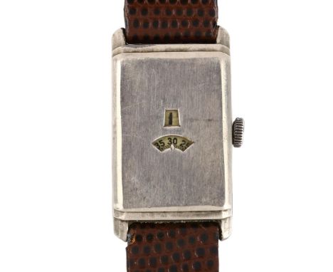 An Art Deco silver Jump Hour mechanical wristwatch, circa 1930s, double enamel dials with Arabic numerals, 15 jewel movement 