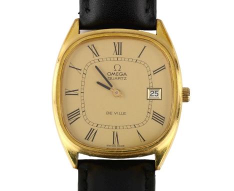 OMEGA - a gold plated stainless steel De Ville quartz wristwatch, ref. 192.0028, circa 1977, champagne dial with Roman numera
