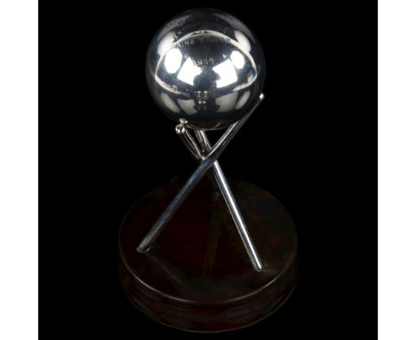 LOCAL INTEREST - a 1934 silver Taylor Rolph Prize Hastings Indoor Bowls Pairs Winner trophy, on turned wood base, ball diamet