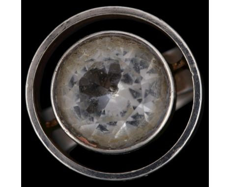 NIELS ERIK FROM - a Danish modernist sterling silver and cubic zirconia target ring, setting height 20mm, size M, 12.3gNo dam