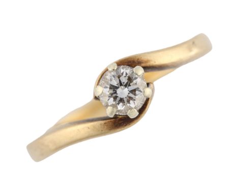 A 9ct gold 0.25ct solitaire diamond ring, with crossover shoulders set with modern round brilliant-cut diamond, size K, 2.1gN