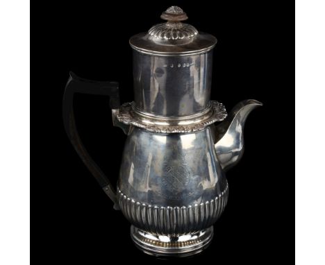 A rare Irish George IV silver coffee biggin, tapered cylindrical form with half fluted decoration and cast shell rim, with st