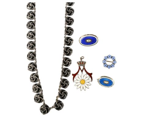 Various Danish silver and enamel jewellery, including necklace, pendant etc, makers include Meka, necklace length 37cm, 38.5g