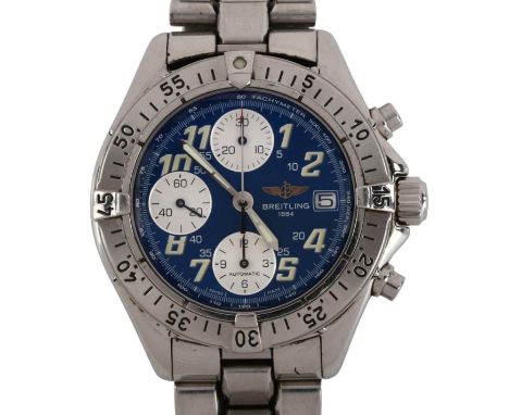 BREITLING - a stainless steel Colt automatic chronograph bracelet watch, ref. A13335, blue dial with Arabic numerals, 3 subsi