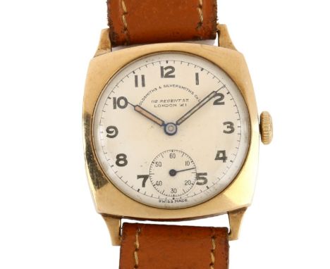 GOLDSMITHS & SILVERSMITHS CO LTD - a mid-20th century 9ct gold mechanical wristwatch, ref. 044, circa 1951, silvered dial wit