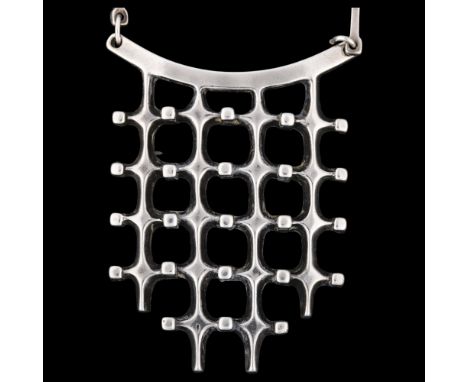 DAVID ANDERSEN - a Norwegian modernist sterling silver abstract pendant necklace, designed by Marianne Berg, pendant height 5