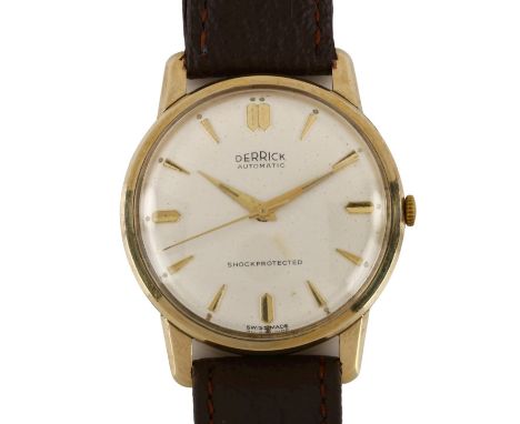DERRICK - a 9ct gold automatic wristwatch, circa 1980s, silvered dial with gilt arrowhead hour markers and sweep centre secon