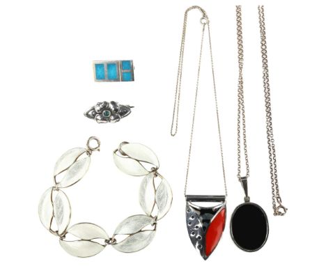 Various Danish silver jewellery, including leaf bracelet, pendant etc, makers include Volmer Bahner, bracelet length 18cm, 51