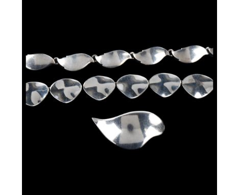 A group of Danish modernist sterling silver jewellery, comprising 2 x bracelets and 1 x brooch, makers include Carl Ove Fryde