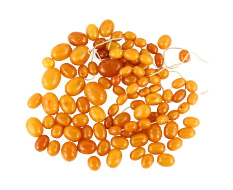 A quantity of loose butterscotch amber beads, ranging from 26.1mm - 12.1mm, 152g totalLot sold as seen unless specific item(s