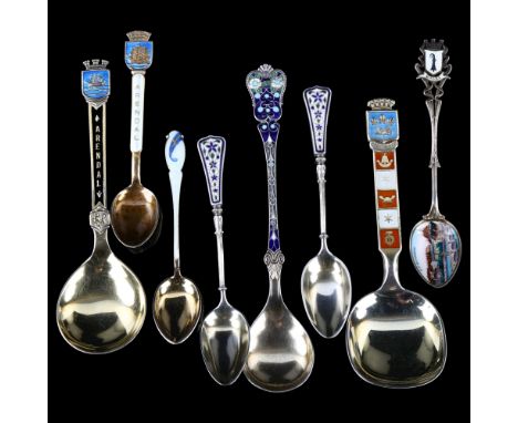 Various Scandinavian sterling silver and enamel souvenir spoons, largest length 14cm, 4oz totalLot sold as seen unless specif
