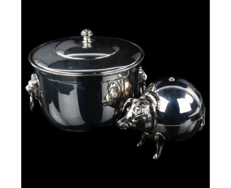 Various silver plate, including figural pig string box, ice bucket etcLot sold as seen unless specific item(s) requested 