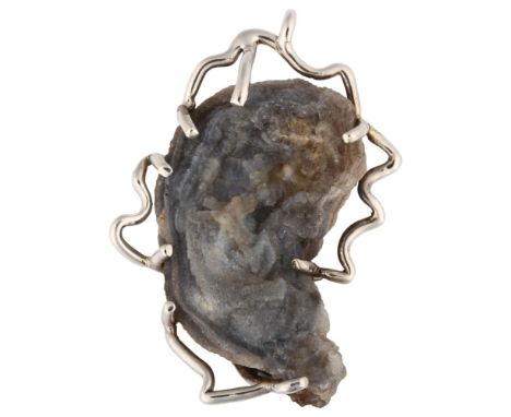 A late 20th century silver and Mexican drusy quartz geode pendant, possibly by Highland Line, hallmarks Edinburgh 1975, penda