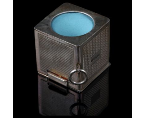 An Elizabeth II novelty silver snooker cue chalk case, allover engine turned decoration, by William Manton, hallmarks Birming