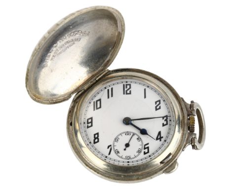 DUNLOP - an American Art Deco golf ball full hunter pocket watch, white enamel dial with Arabic numerals, blued steel hands, 