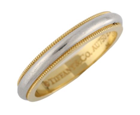 TIFFANY & CO - a platinum and 18ct gold Classic Milgrain wedding band ring, band width 3.3mm, size M/Tiffany US 6, 5.8gNo dam