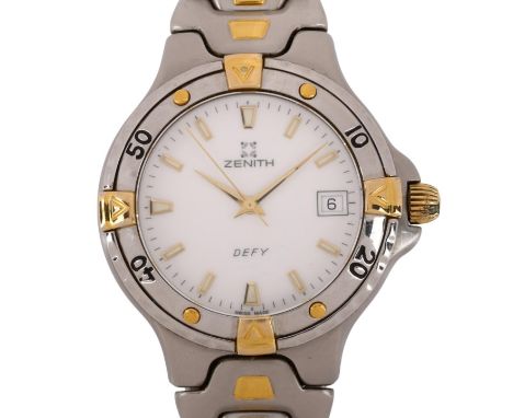 ZENITH - a bi-metal Defy quartz bracelet watch, ref. 08/59.2100.226, white dial with luminous baton hour markers, sweep centr