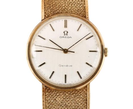 OMEGA - a Vintage 9ct gold Geneve mechanical bracelet watch, ref. 331/25410, circa 1970, silvered dial with baton hour marker